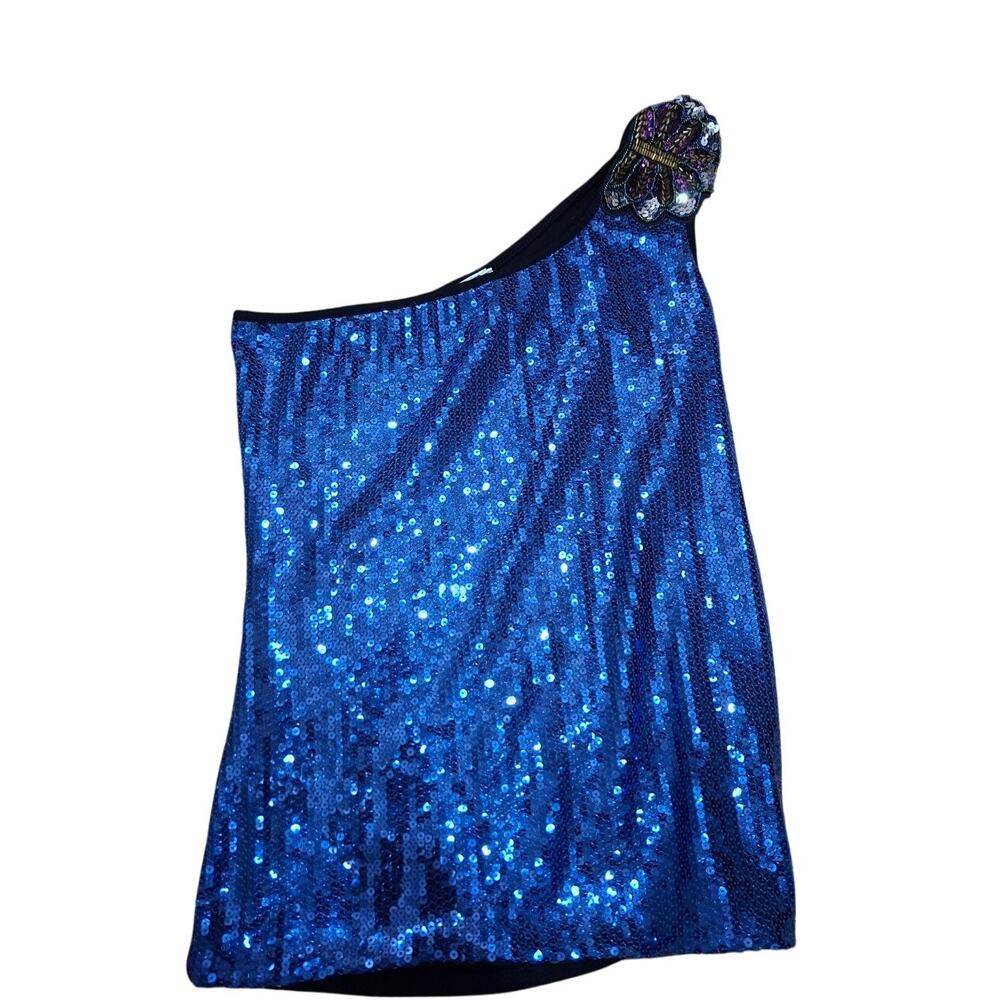 Charming Charlie Y2K Top Single Shoulder Sequin Large Blue